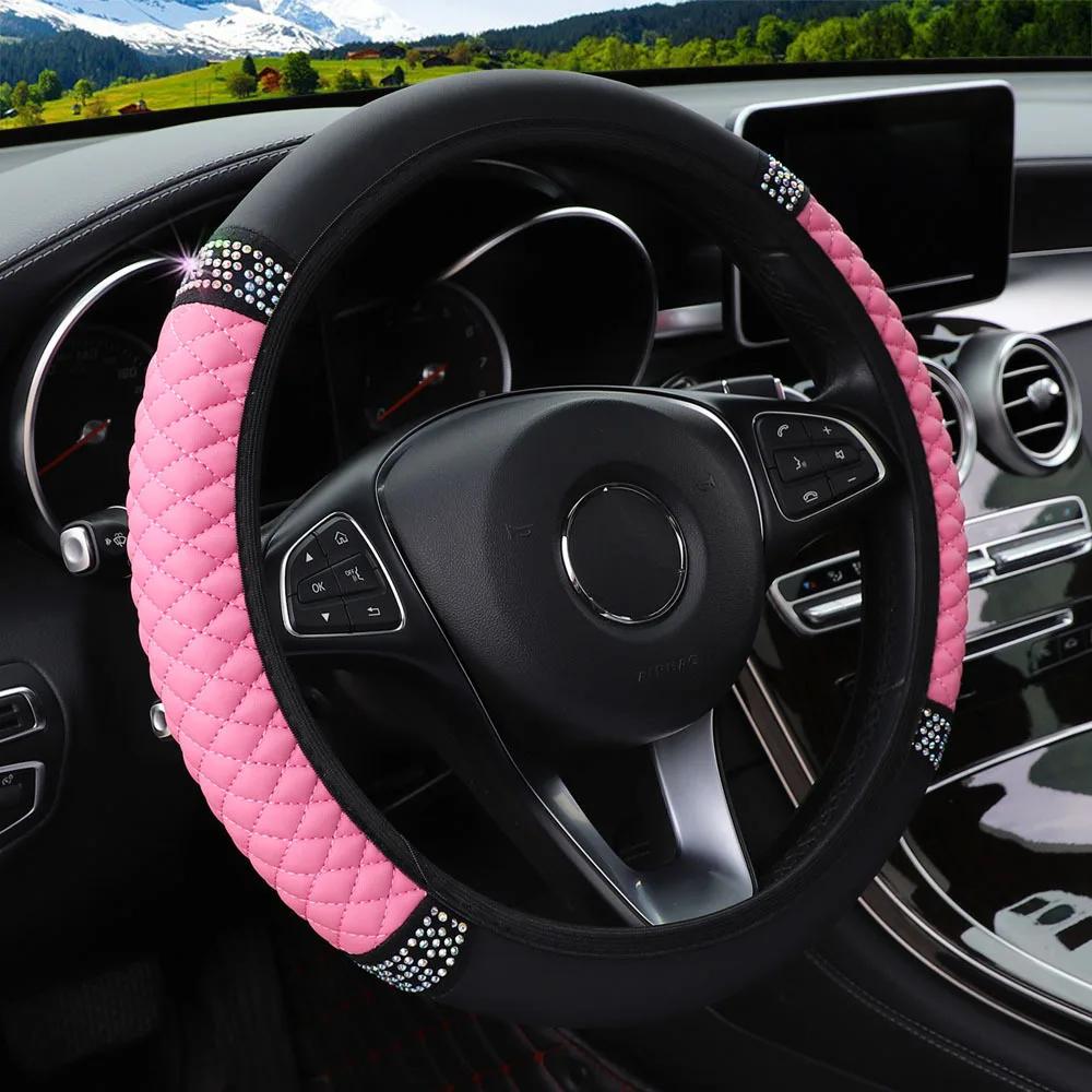 Car Steering Wheel Cover Universal Glitter Rhinestone Without Inner Ring Soft Flannel Car Accessories 37-38cm