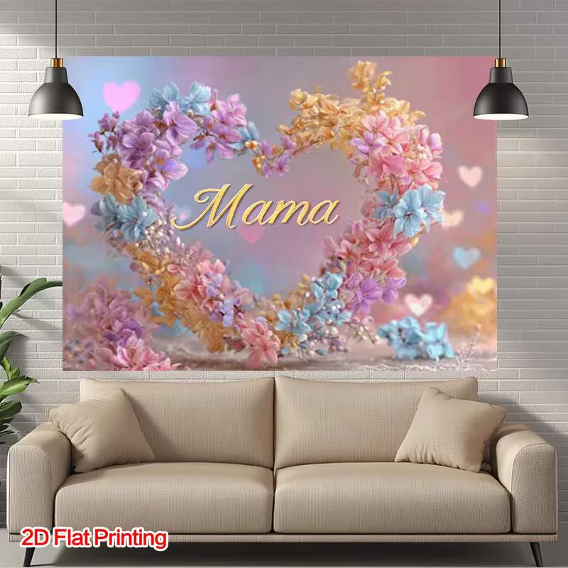2D Dreamy Mother's Day Banner, Flower Heart with "Mama" Text