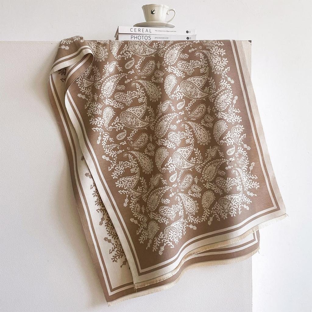 Winter High Grade Faux Cashmere Shawl Women Black Vintage Classic Paisley Floral Motif Thick Cozy Warm Large Wrap Scarf