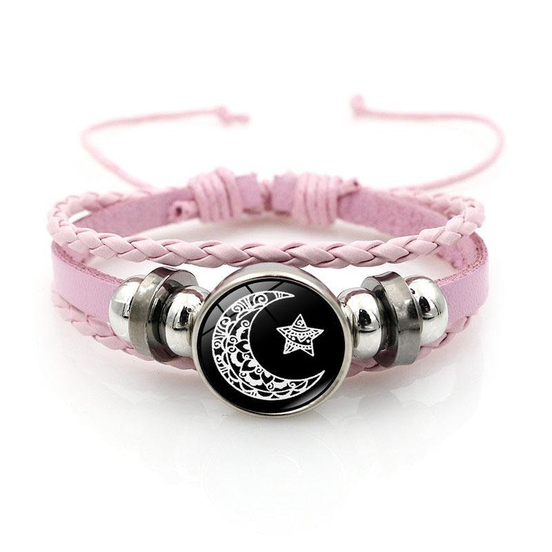 Sun Moon Lover Leather Luminous Bracelet Vintage Punk Multi Layer Beaded Weaving Couple Gift for Him Her Anniversary