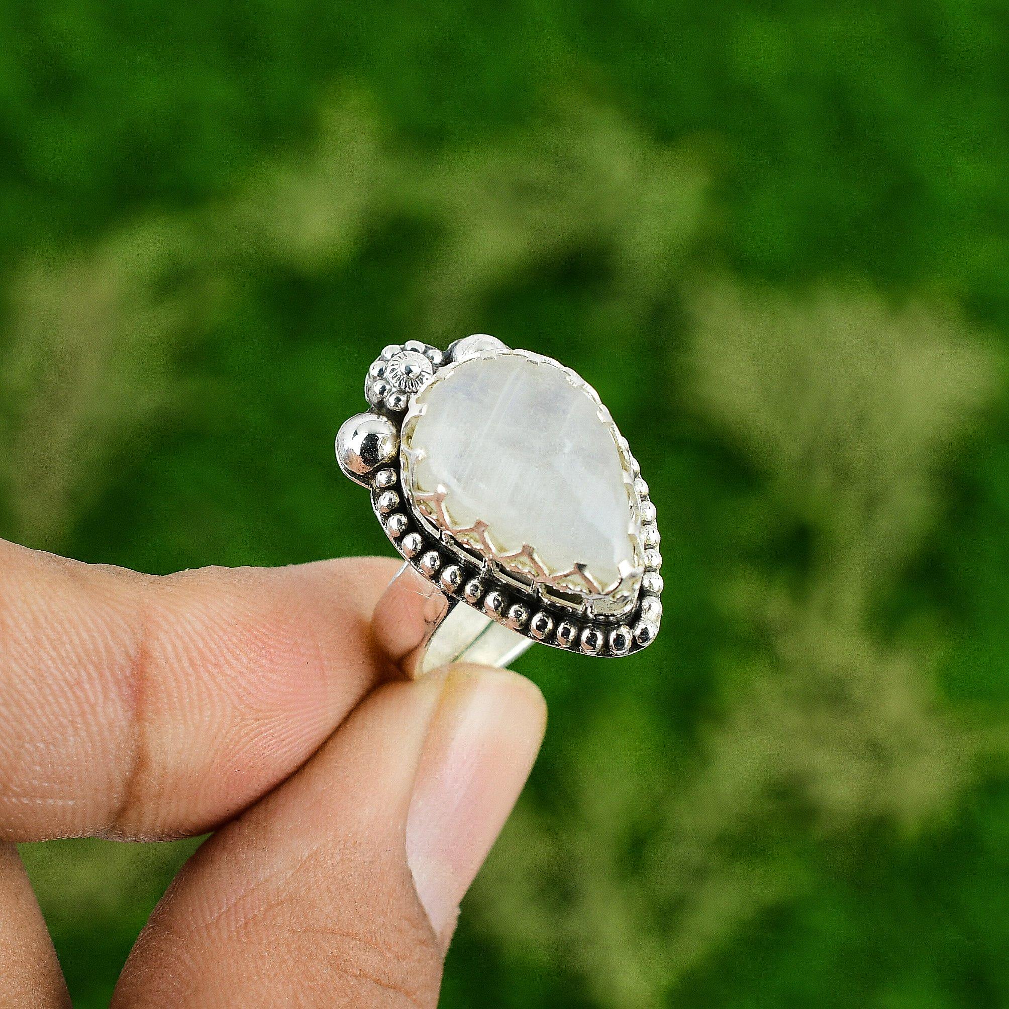 

Natural Rainbow Moonstone Multi Stone Adjustable Ring 925 Silver For Women Adjustable