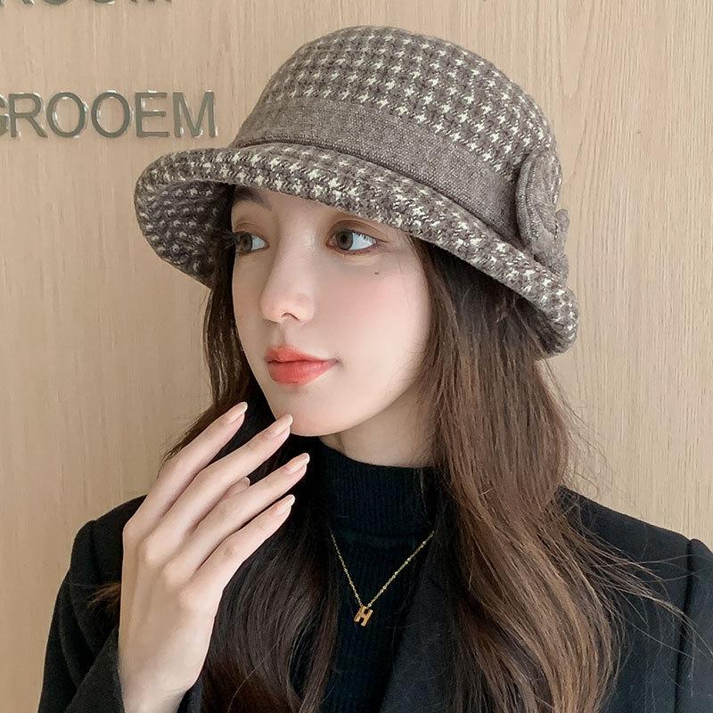 Fashion woolen thermal basin hat women's fashion versatile bucket hat outdoor autumn and winter elegance
