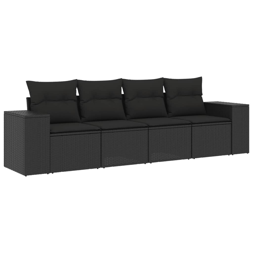4 Piece Outdoor Sofa Set with Cushions Black Poly Rattan