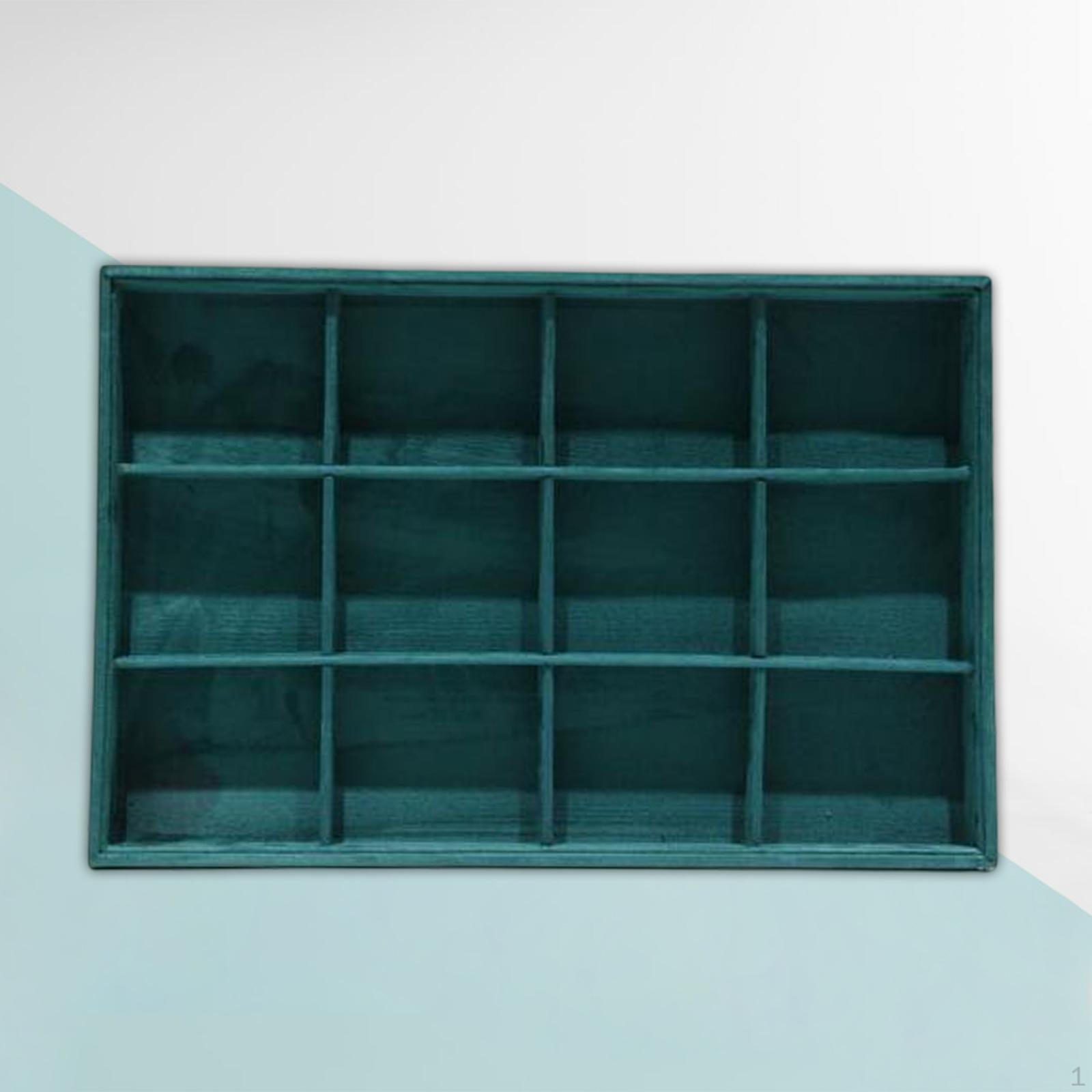 

Green Flannel Jewelry Tray Organizer for Drawer Inserts Earring Green 12 Slots_35cmx24cmx3cm