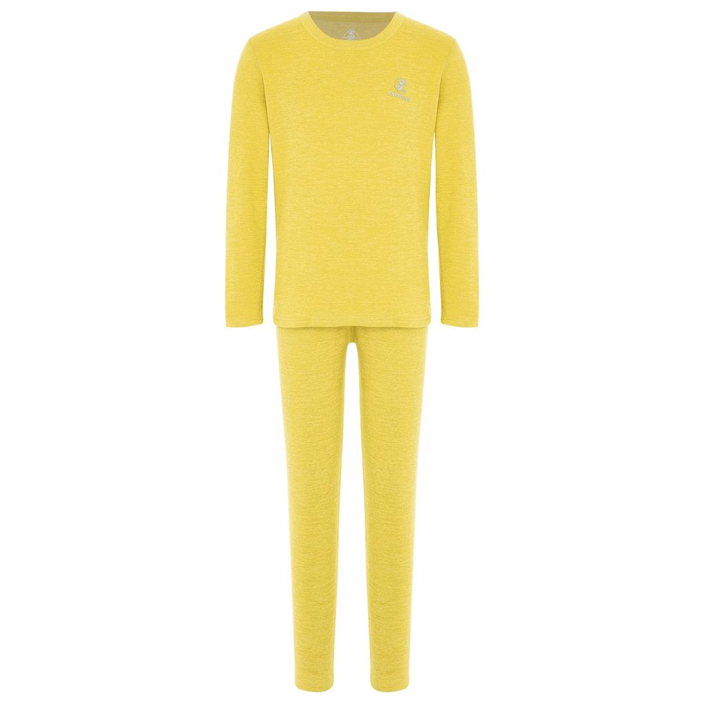 Unisex Kids Solid Color Thermal Underwear Set Round Neck Long Sleeve Top Elastic Waistband Leggings Sleepwear Loungewear