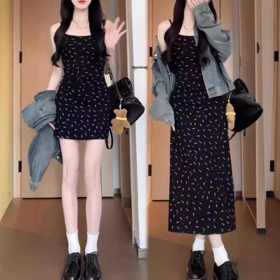 

Women s Petite French Black Floral Spaghetti Strap Dress - Summer 2024 Slimming Short Dress XXL (60-75 kg)