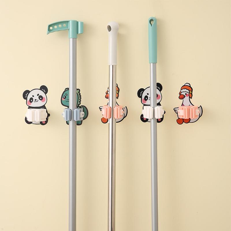 Self Adhesive Wall Mop Holder Brush Broom Organizer Rack Multi-Purpose Door Key Umbrella Hanger Hook Bathroom Toothbrush Storage