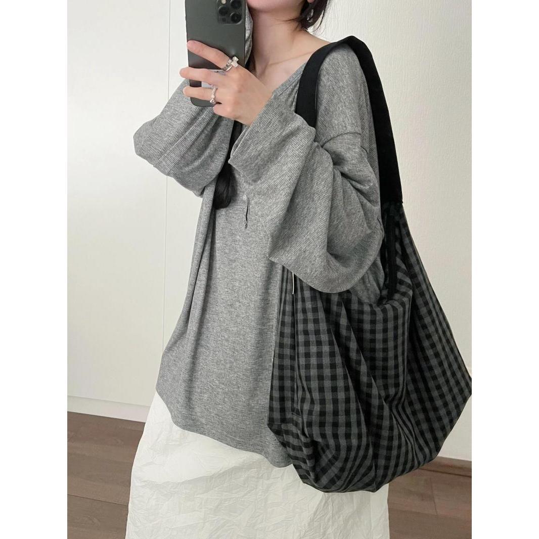 

Korean cold feeling loose large capacity canvas tote bag new versatile commuter bag shoulder armpit bag bag + shoulder strap
