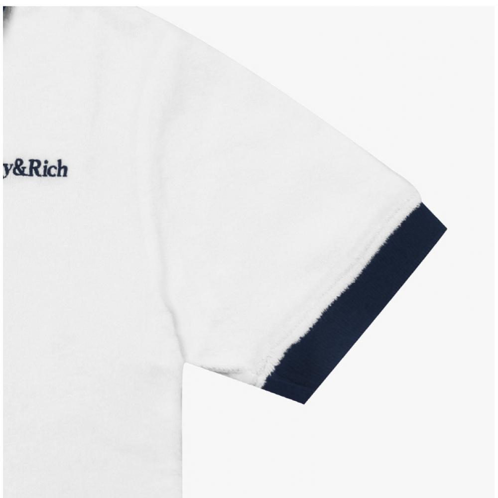 Sporty   Rich To041s406sw Serif  Serif  Logo Terry Polo Unisex Short Sleeve Tee