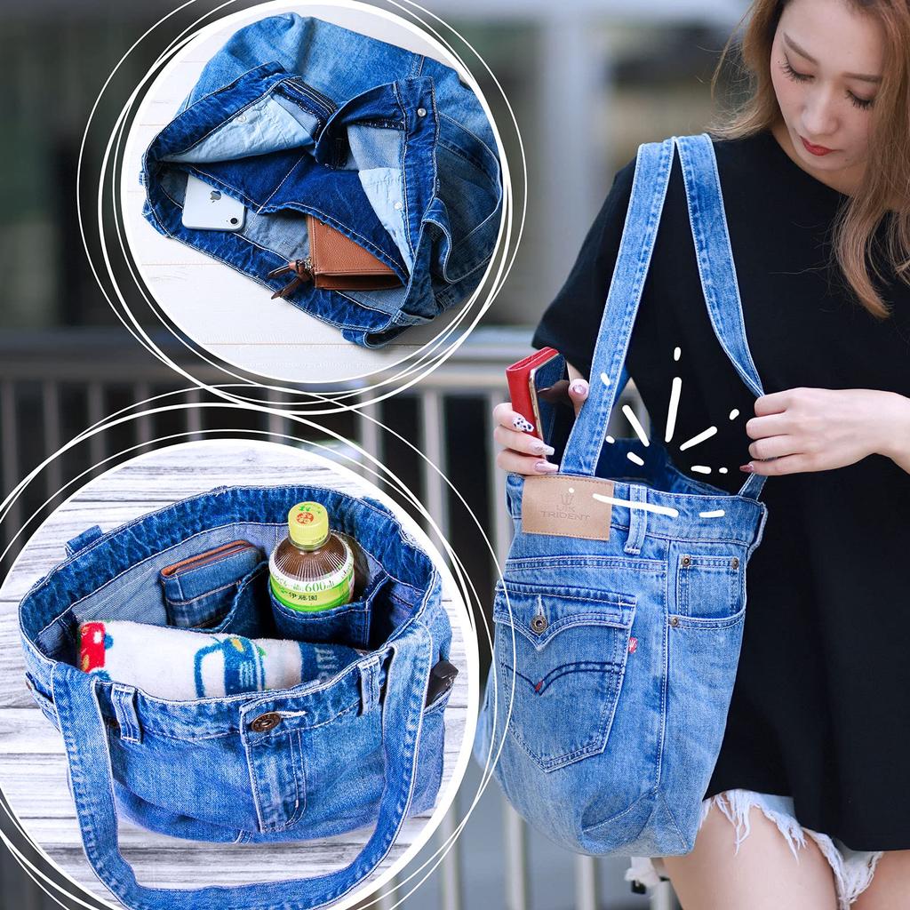 UK Trident Denim Tote Bag for Lightweight and Shoulder Made from Jeans Women, Stylish, Bag, 32-inch