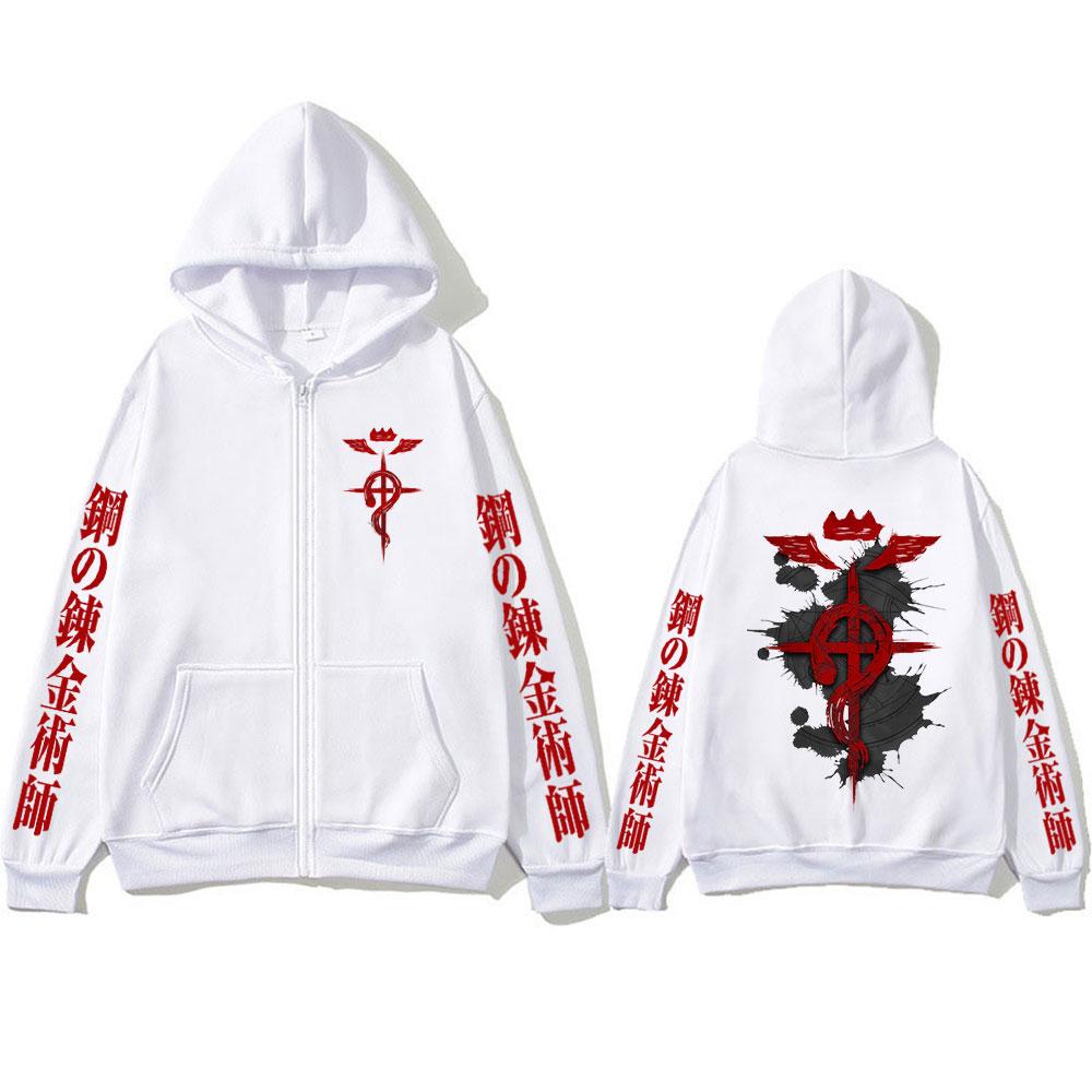 Japanese Anime Fullmetal Alchemist Zipper Hoodies Men's Zip Up Hooded Sweatshirts Fleece Long Sleeves Pullovers Coat Jackets