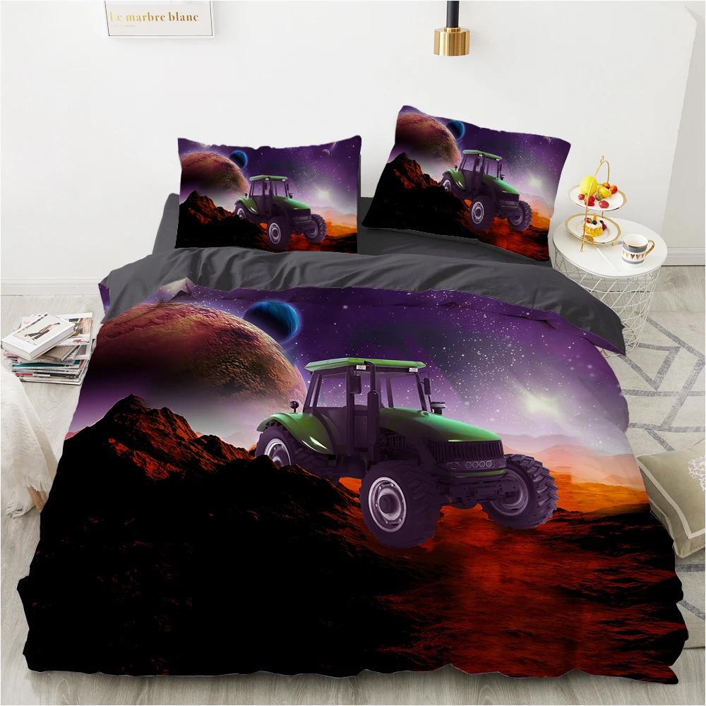 Tractor Truck Duvet Cover For Boys Kids Car Excavating Machinery Farm Vehicle Tool Quilt Cover Polyester For Bedroom Decorations