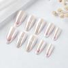 Almond Electroplated French Manicure with Rhinestone Bow Detachable Nude False Nails - Set of 30