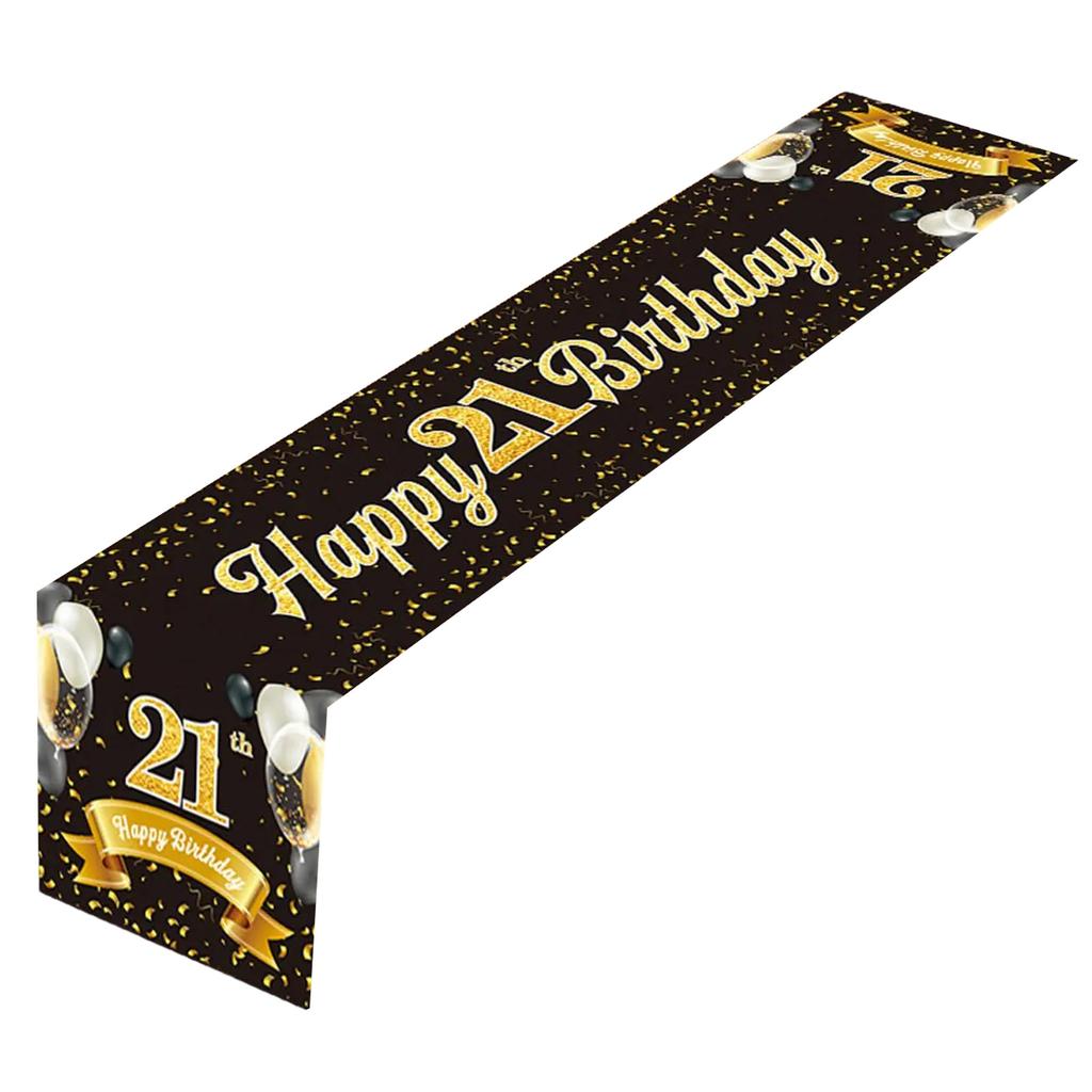 Premium Birthday Table Runner In Black Gold Enhances Party Decors 180x35cm Table Cover Decoration Easy To Clean