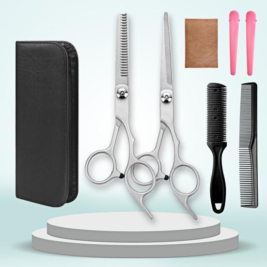 1 Set Hair Cutting Scissor Kit with Case Professional Salon Barber Alloy Men Women Hairdressing Thinning Shears Comb Hair Clips Set