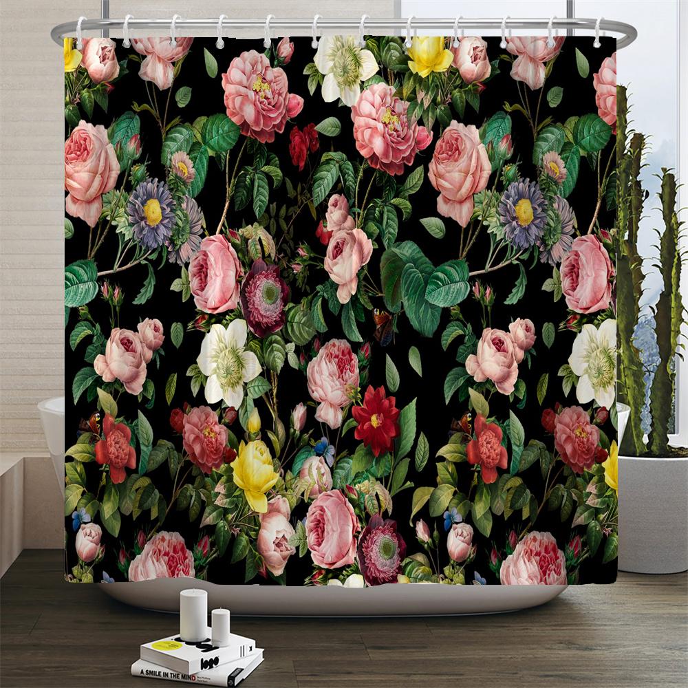 

Европейские цветущие цветы Занавеска для душа Сельский стиль Украшение дома 180x200см Водонепроницаемая ткань Занавески для ванной с крючками W120xH180cm