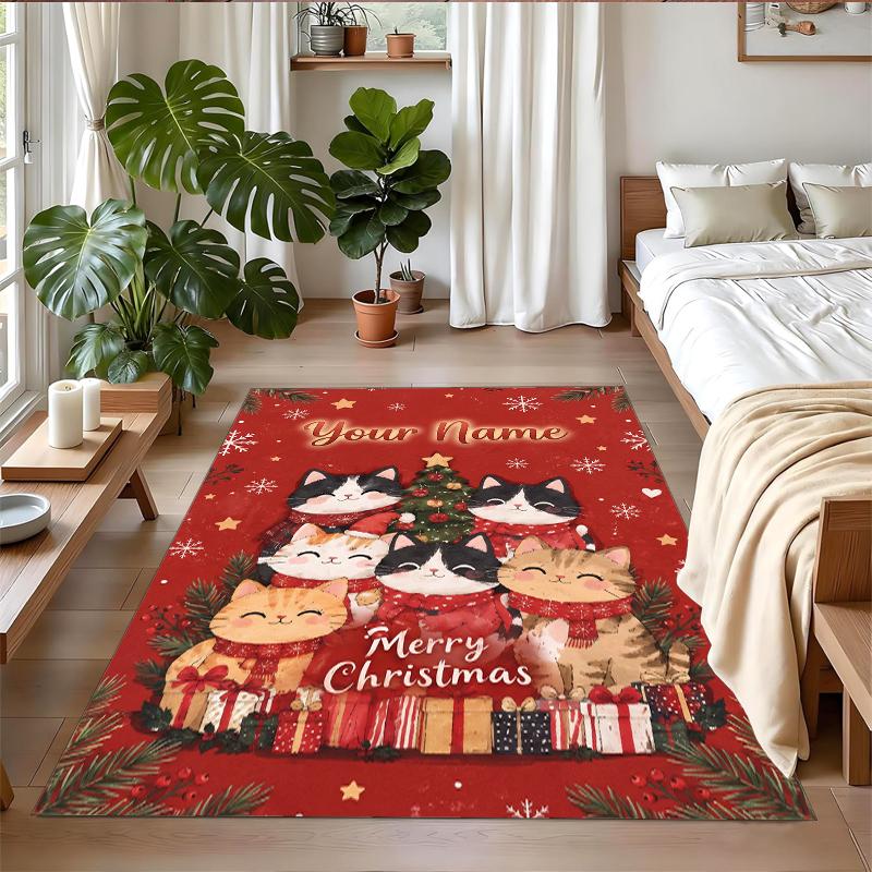 Weihnachts-Benutzerdefinierter Name Gedruckter Quadratischer Teppich Weicher Rutschfester Boden Teppich Für Schlafzimmer Feiertagsgeschenk