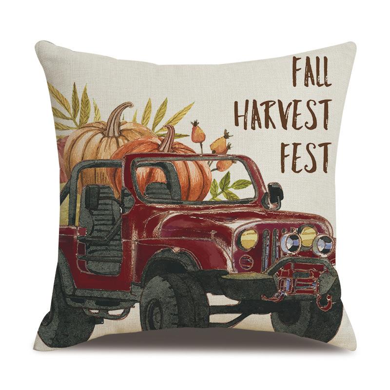 Thanksgiving Linen Pillowcase Autumn Pumpkin Print Pillow Cushion Cover