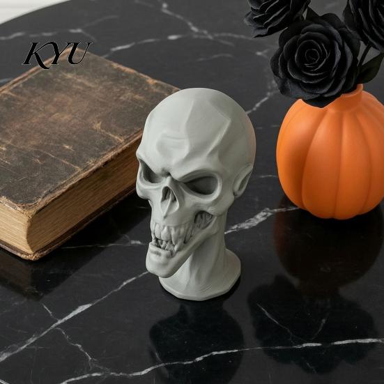 Dark Style Room Decor 3D Printed Skull Statue, Halloween Creepy Figurine, Gothic Table Scary Window Displays Centerpiece, Spooky Ornament for