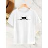 Women Black Cat T-Shirt Crew Neck Short Sleeve Loose Fit All-Season Casual Weekend Cat Lover Machine-Washable Top