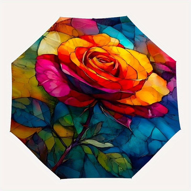 

1pc Rose Bloom Automatic Open/Close Exquisite Umbrella - Compact Travel Umbrella, 8-Rib Heavy-Duty Construction, Ideal Gift, Outdoor Accesso