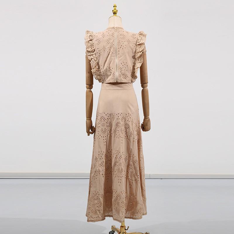Holiday Style Beach Dress Suit Collar Sleeveless Fungus Rimmed Top + High-waist Skirt