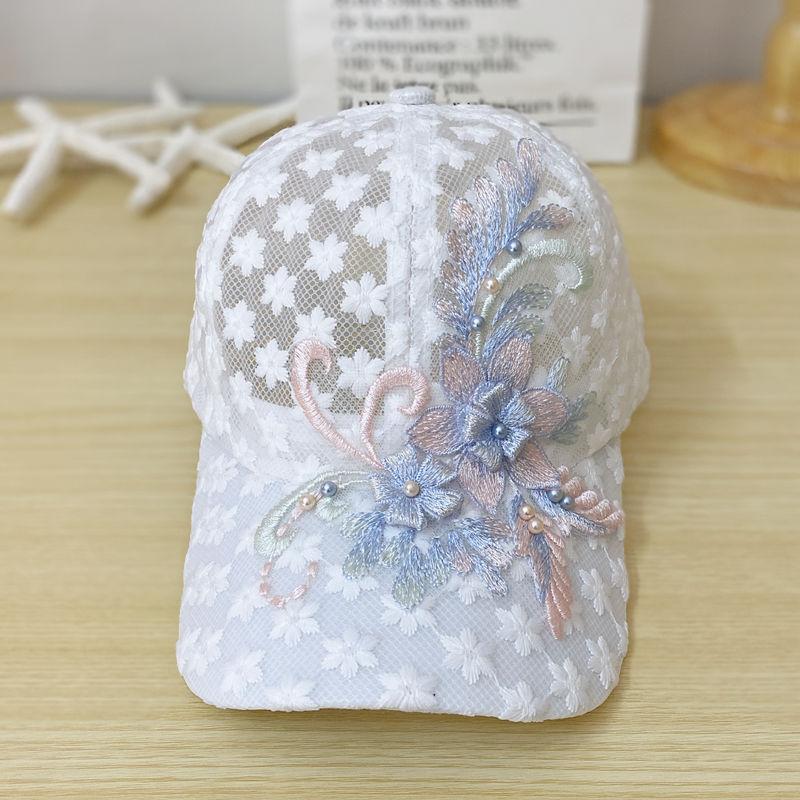 Summer Thin Embroidery Flower Mesh Breathable Baseball Cap Lace Peaked Cap Women's Korean-Style Trendy Sun Protection Sun Hat
