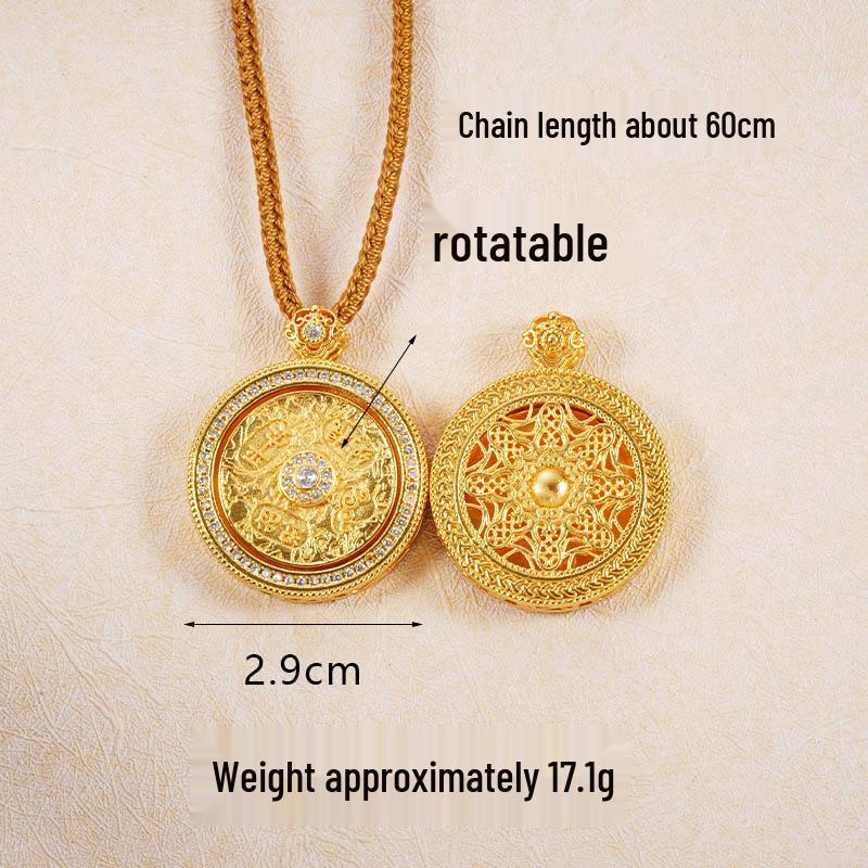 Ancient Gold Sand Eight-Treasure Compass Blessing Necklace - Chinese Retro Copper Alloy Jewelry