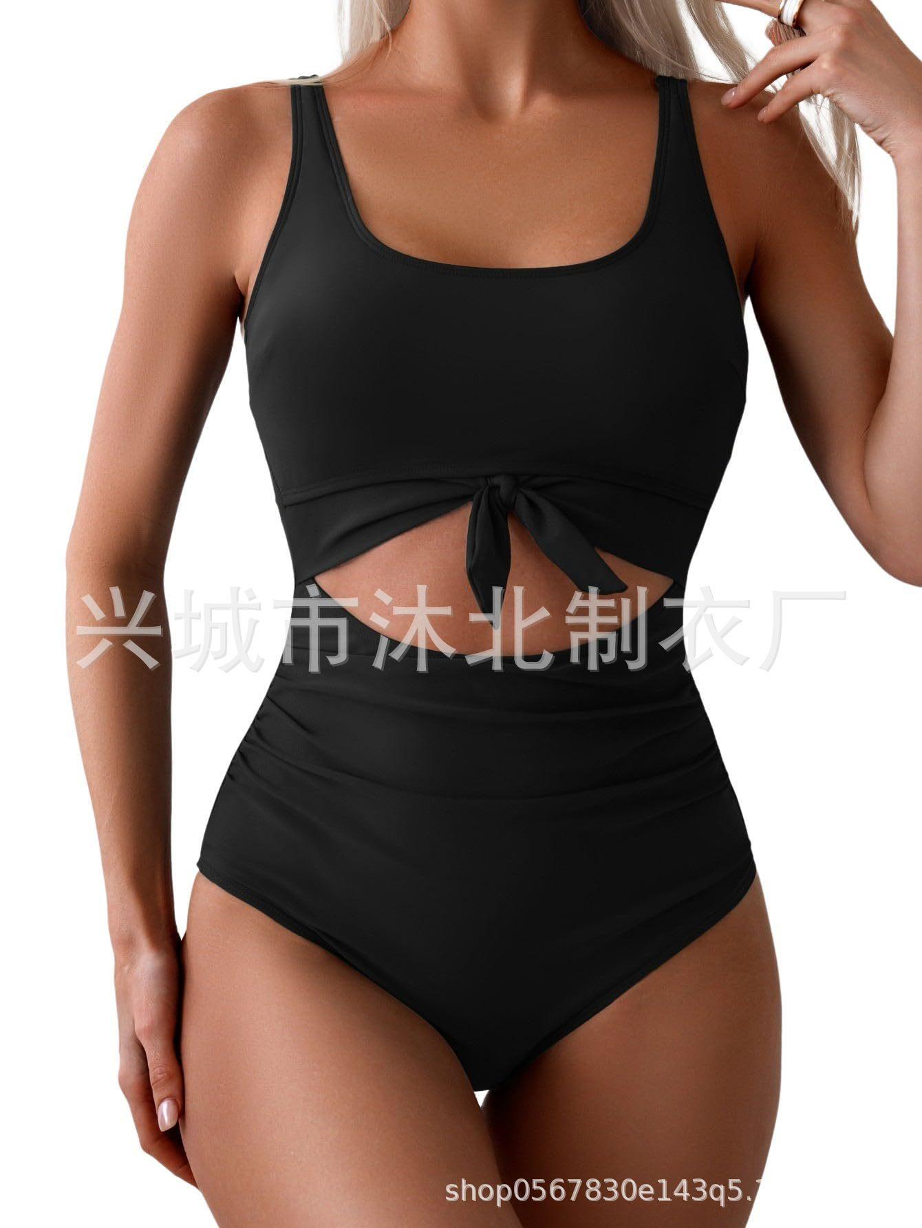 New multi-color sexy bikini swimsuit spliced hollow one-piece swimsuit S чёрный