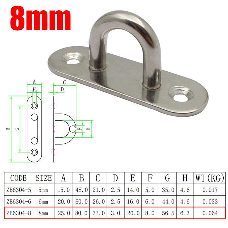 M5 M6 M8 Pad Eye 316 Stainless Steel Plate Hook Fixed Deck Door Buckle Heavy Duty Ceiling Mount Hanger for Yachts Boats Oval