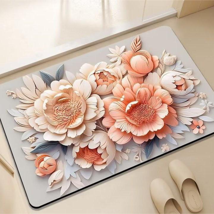 Küchenteppiche Blumendruck Wasserdicht Rutschfest Dick Gepolsterte Küchenmatte Hochbelastbare Komfort-Stehmatte für die Küche