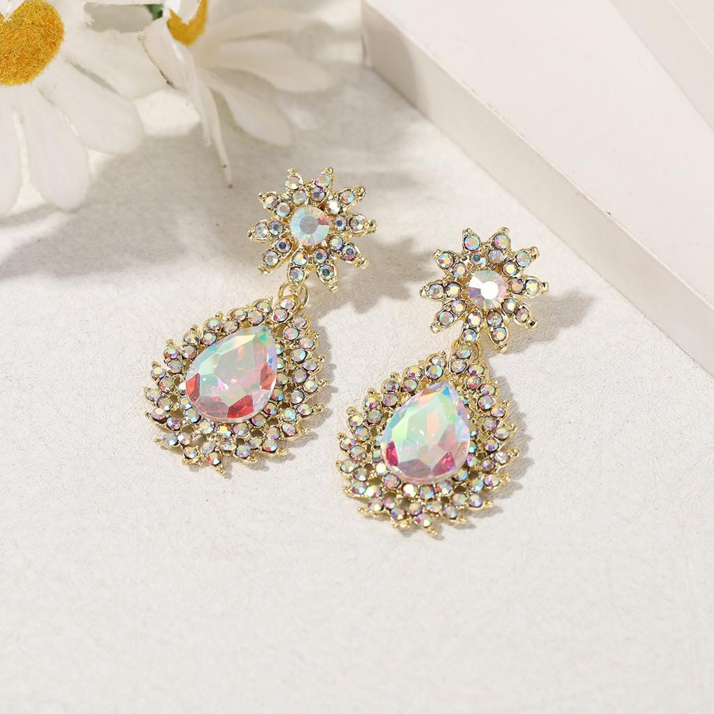 Elegant Flower Crystal Drop Earrings For Formal Dinner Women Jewelry