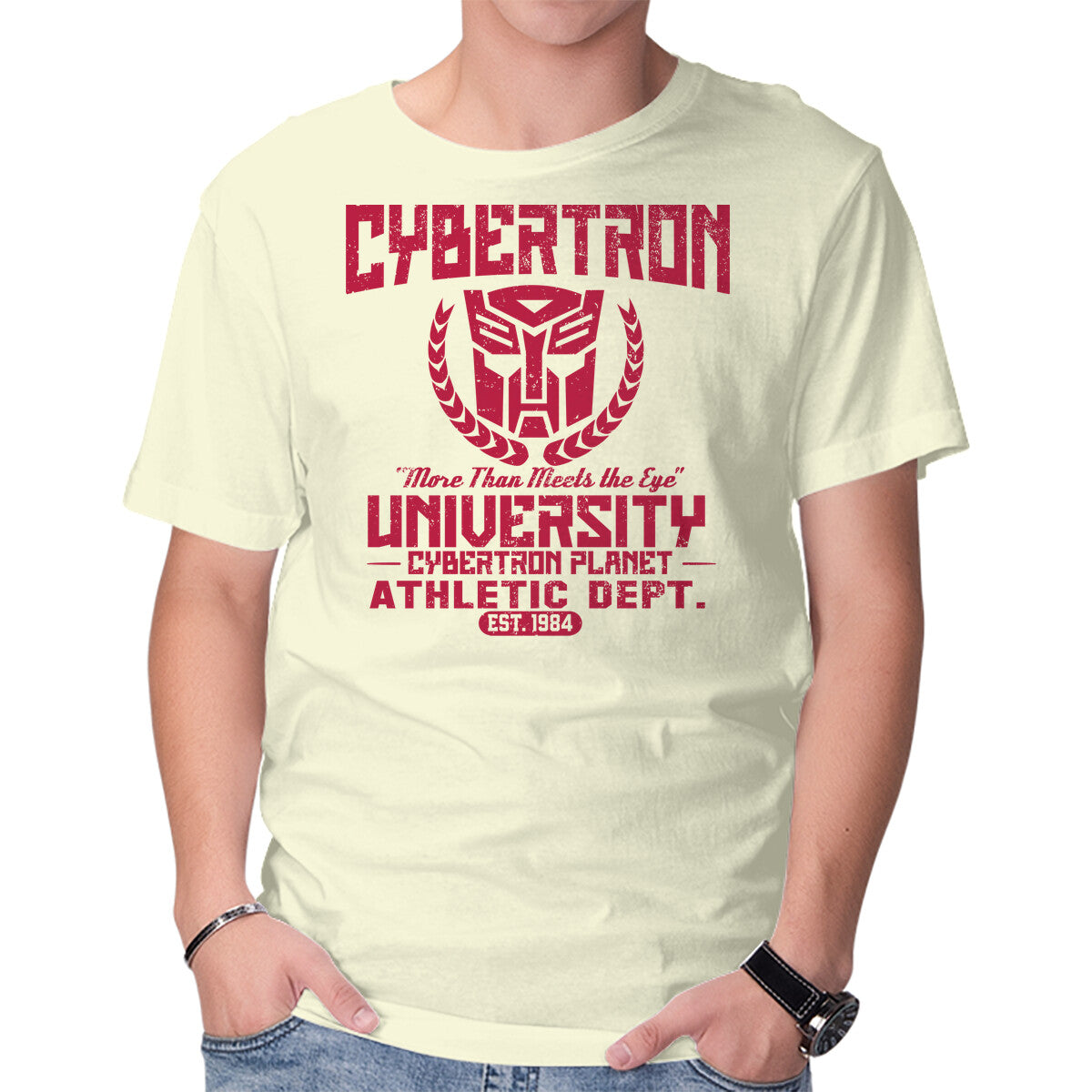 Unisex Crew Neck T-Shirt Cybertron University Graphic Short Sleeve Casual Tee L