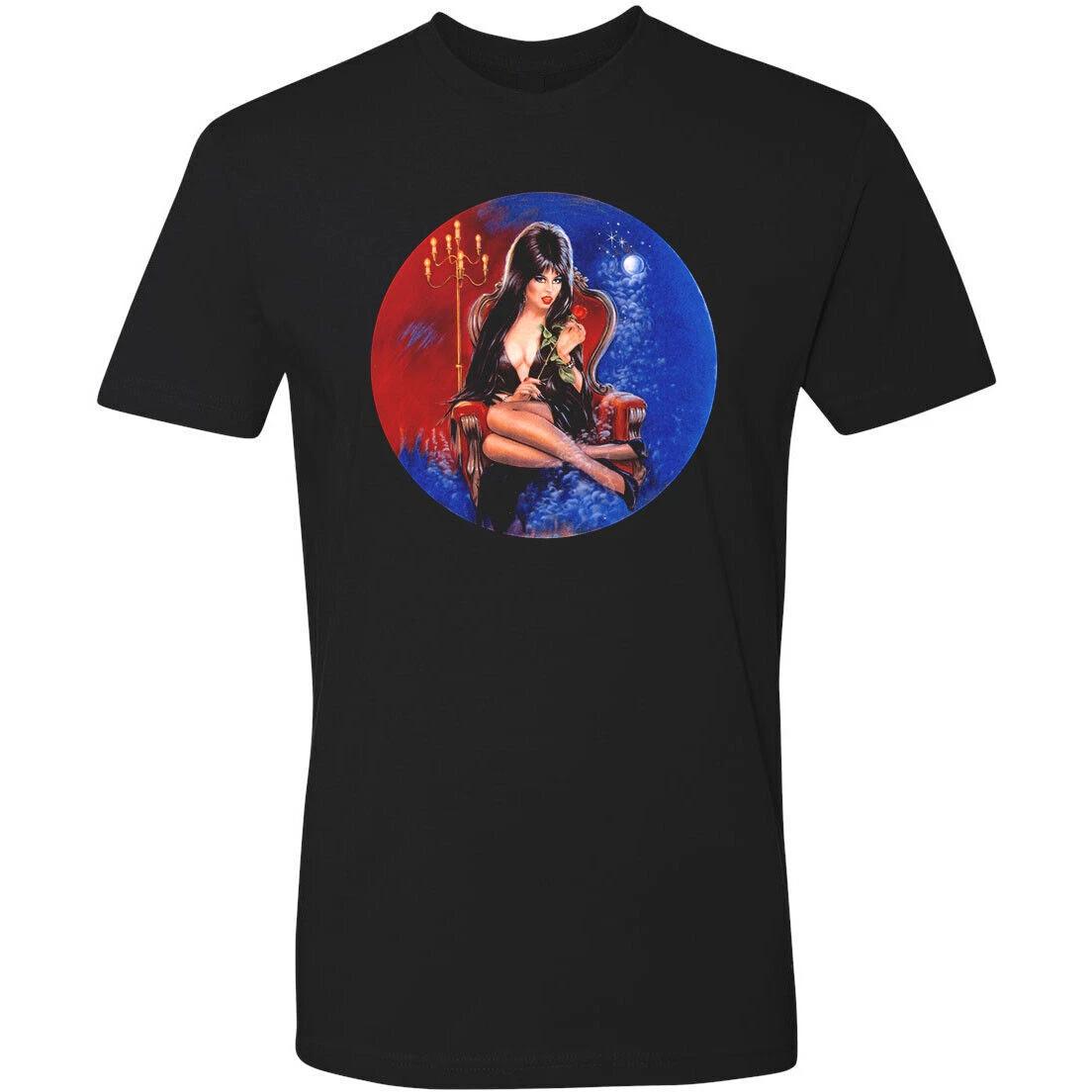 Retro Novelty Tee T Shirt 80 s Art Elvira Mistress of the Dark Goth Pinup Girl L