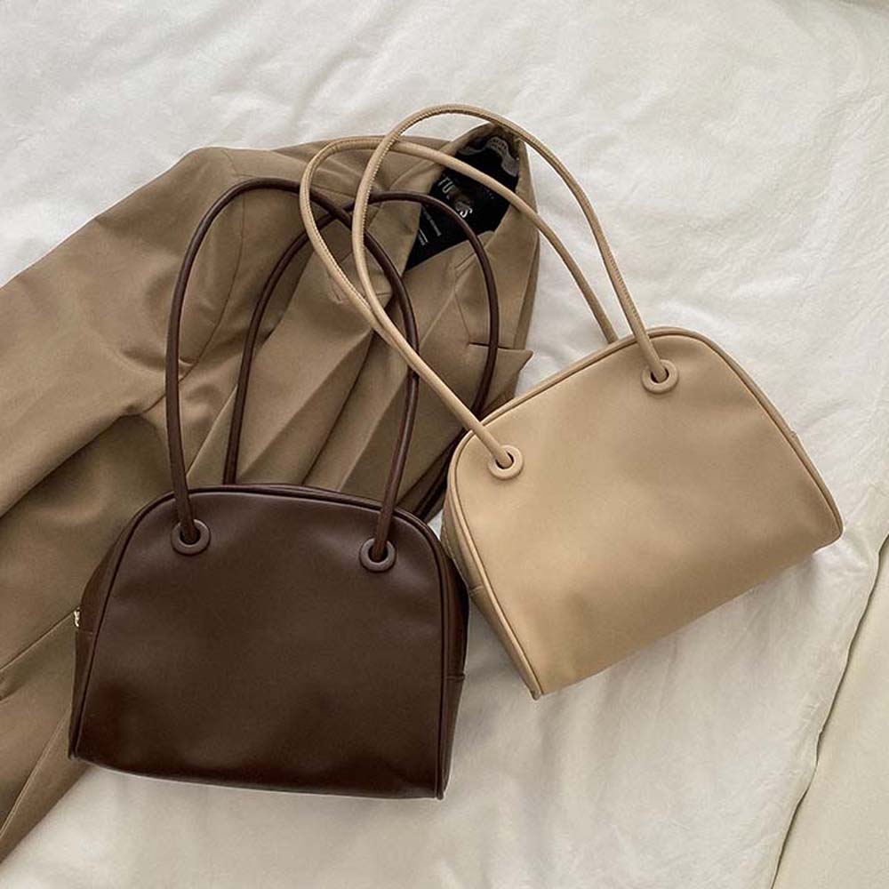Large Capacity Soft PU Tote Bag Elegant Solid Color Shoulder Bag Square Underarm Bag School