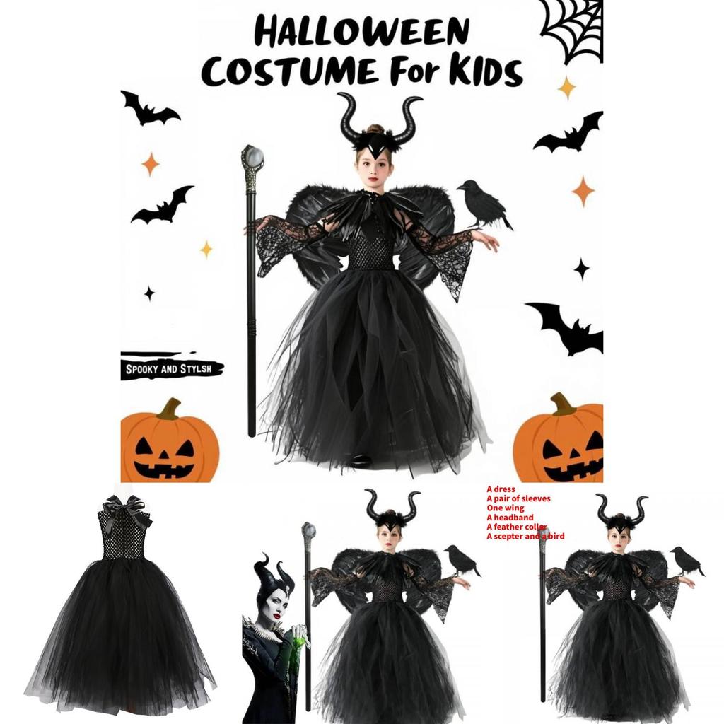 Maleficent Childrens Halloween Costume Dress With Polyester Fabric For Girls Ages 3 To 8