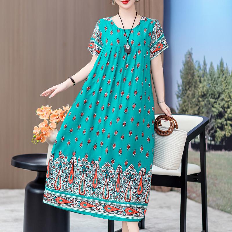 Elegante lange Kleider mit Ärmeln Übergröße Lässiges lockeres Kurzarm-Vintage-Kleid für Damen Sommerkleidung