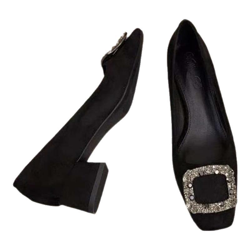 Rhinestone inner height-increasing single shoes women's spring and autumn new versatile evening shoes small black high heels