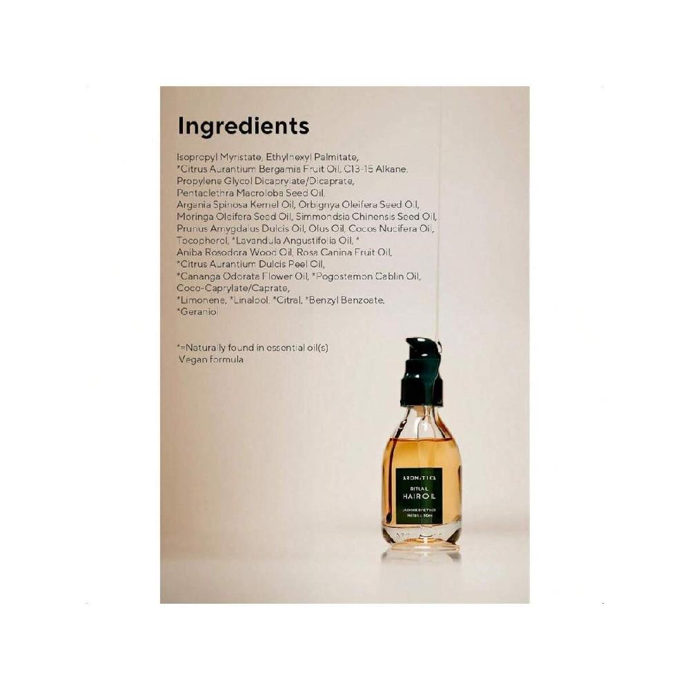 Aromatica Ritual Jasmine & Vetiver Hair Oil 50ml Nourishing Silicone-Free Oil For Damaged Frizzy Hair With Pure Fragrance