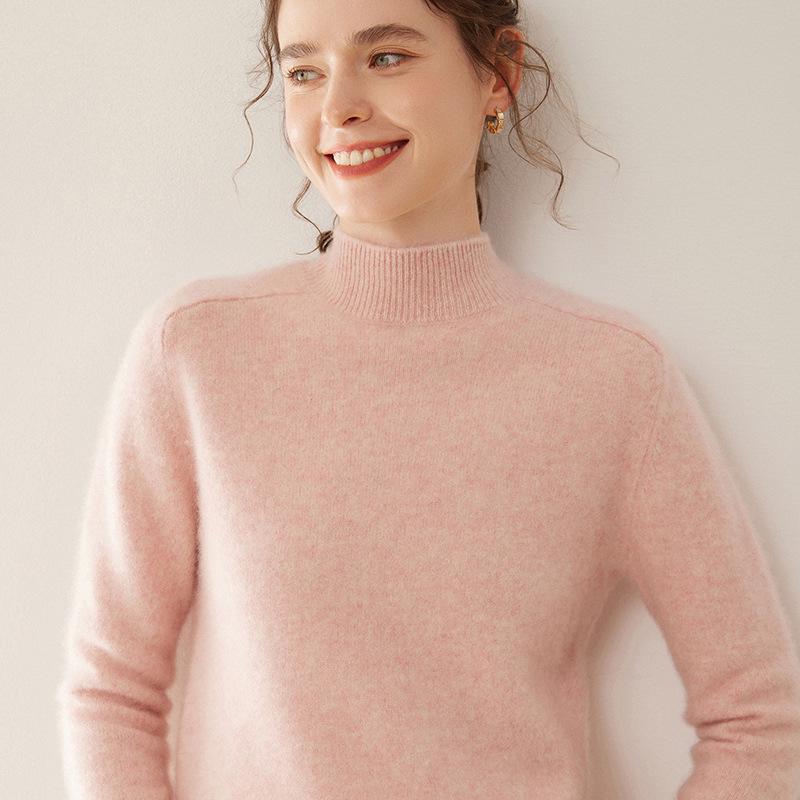 Women's Cashmere Winter Sweater - Half High Neck, Thick Knit, Saddle Shoulder, Loose Fit Pullover.