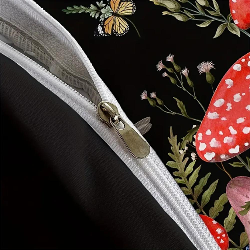 3-delt dynetrekksett i queen size med rødt soppmønster - Mykt, pustende og komfortabelt sengetøy i polyester med abstrakt