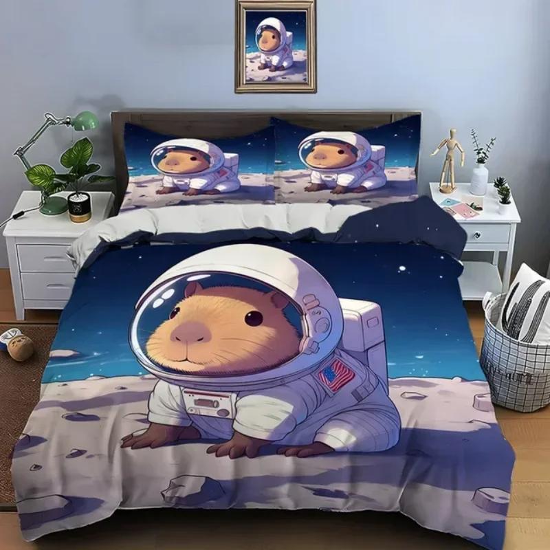 Schattig Cartoon Capybara Print Beddengoed Set Dekbedovertrek 1 Dekbedovertrek 2 Kussenslopen Beddengoed Set voor Volwassenen en Jongens Kerstcadeaus