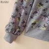 ZANZEA Women Round Neck Long Sleeve Lace Patchwork Floral Print Tee Tops