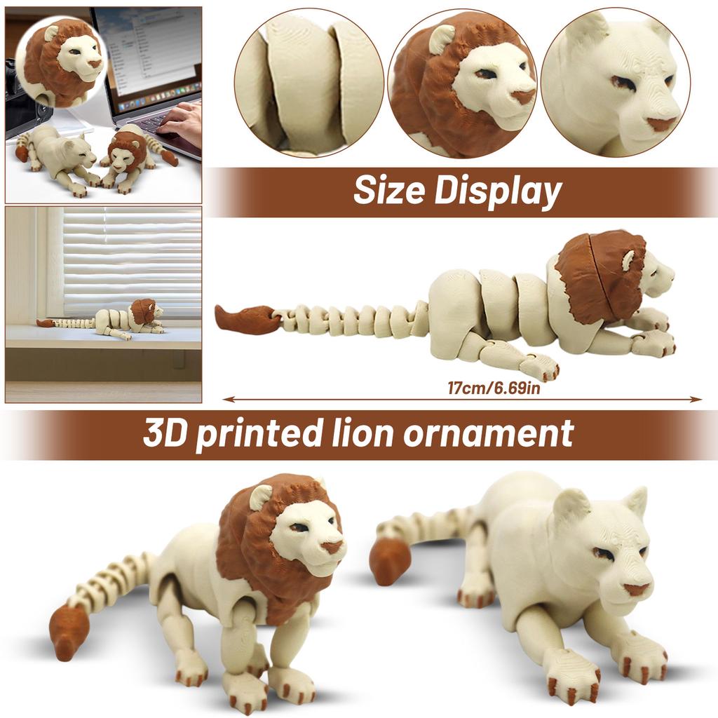 3D Printed Articulated Lion Figurine Model with Movable Joints Realistic Animal Sculpture for Display and Collection