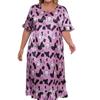 Plus Size Purple Cow Zebra Print Short Sleeve Cartoon Nightdress Loose Comfortable Home Dress Women