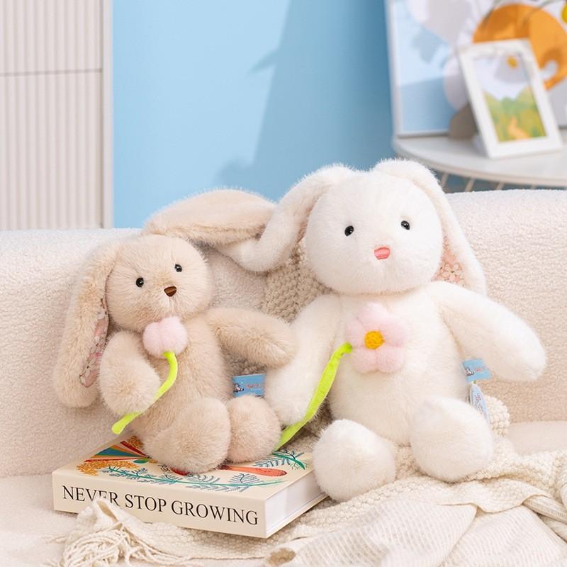 Doll Plush Rabbit Ornament With Flower Pattern For Romantic Gifts And Decor Room