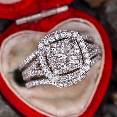 Women 3Pcs Match Rings Sparkling Crystal Cubic Zirconia Luxury Trendy Wedding Engagement Accessories Hot Jewelry Set