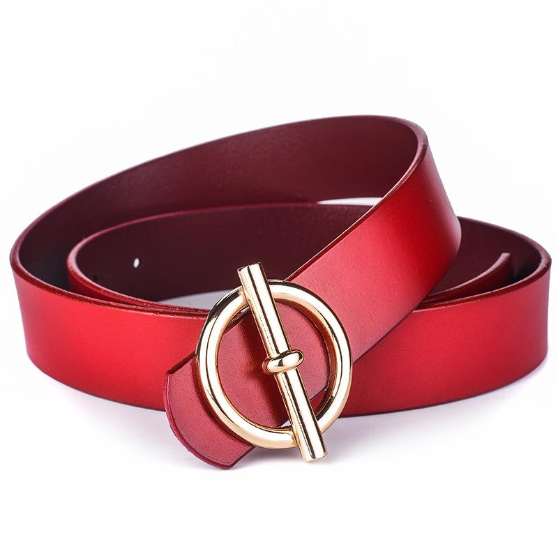 

Ladies Leather Belt Smooth Buckle Decorative Belt Casual Cowhide Belt 100cm красный