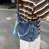 Canvas Denim Bag Women'S Hong Kong Style Tooling Messenger Bag Simple Large Capacity Shoulder Bag Student Commuter Bag Mail Carrier Bag Men