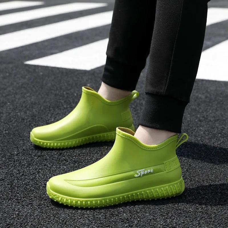 

Men s Winter Thickened Flat Bottom Rain Boots Waterproof Slip-Resistant Kitchen Short Tube Boot Round Toe Zapatillas Para Hombre 40